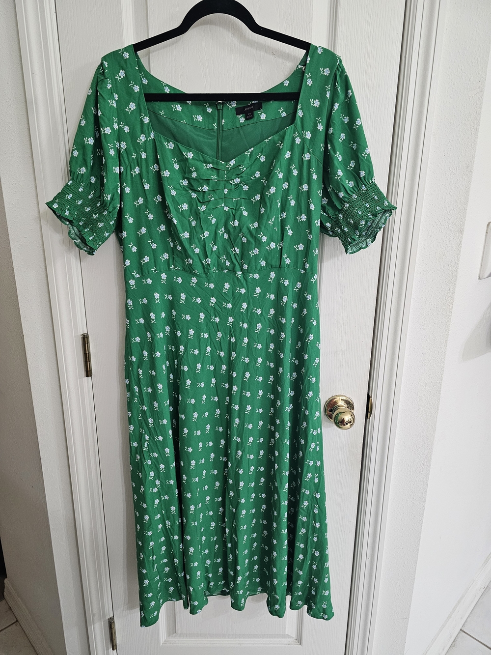 J. Crew Green Floral Midi Dress with Sweetheart Neckline